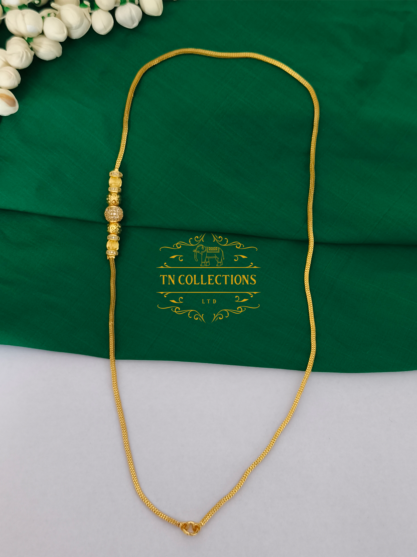 Gold Polished Mop Chain  (white Stones)