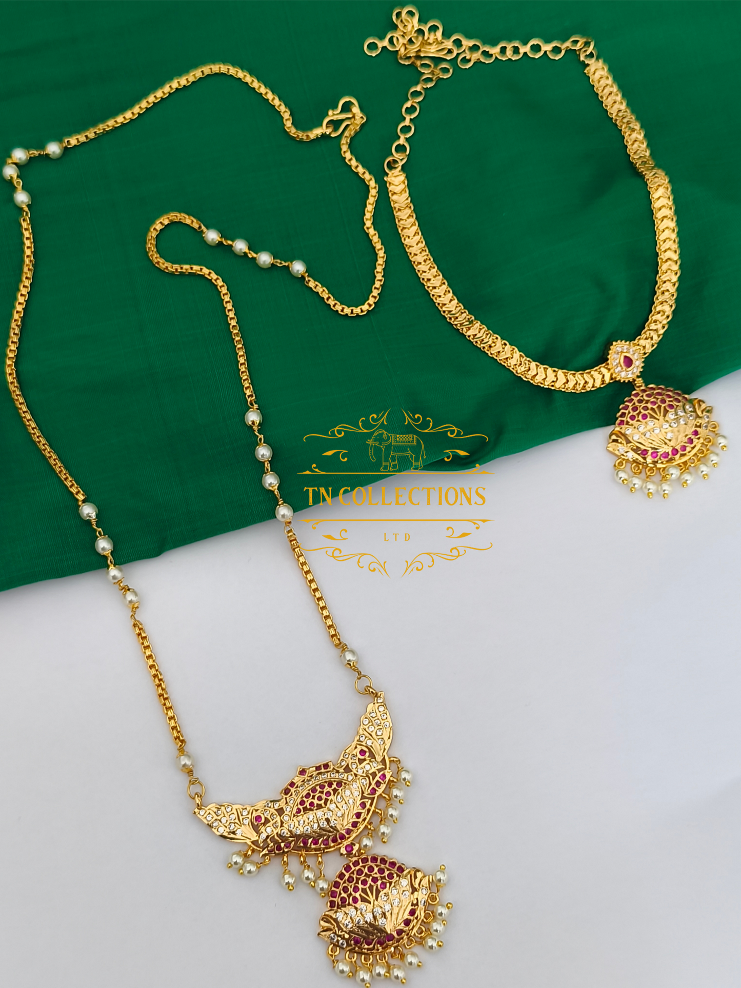 Micro Gold-Plated Traditional Allipoo Attiyal Pathakkam Set (Ruby & White stones)