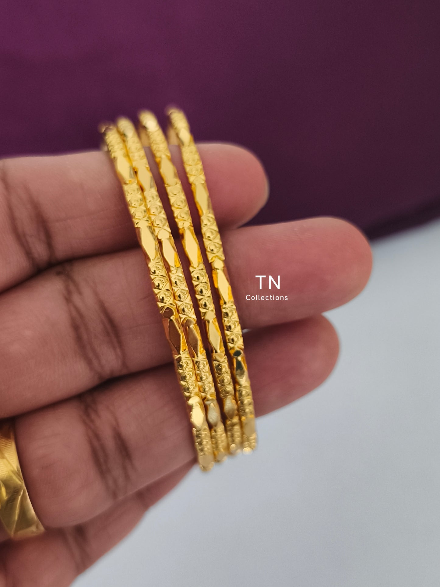 Gold Plated Simple Slim Bangles Set (Size 2.6)