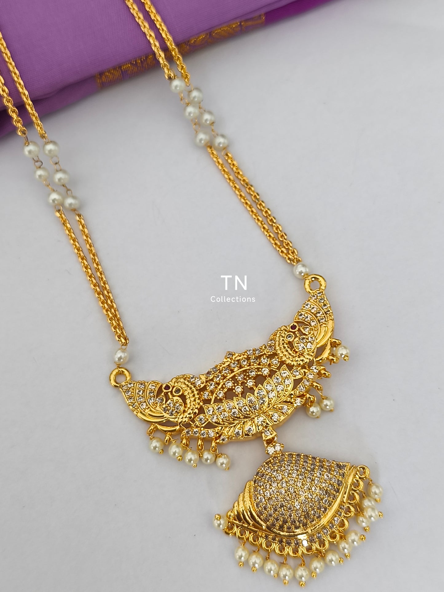 Unique Micro gold plated Pathakkam with pearl chain
