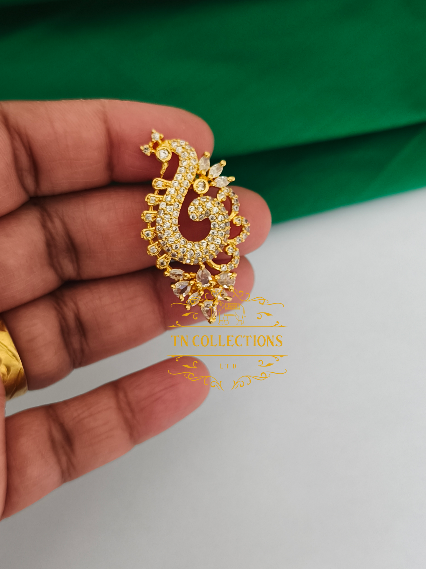Gold Plated Peacock Design Kodi Mugappu (Brooch)