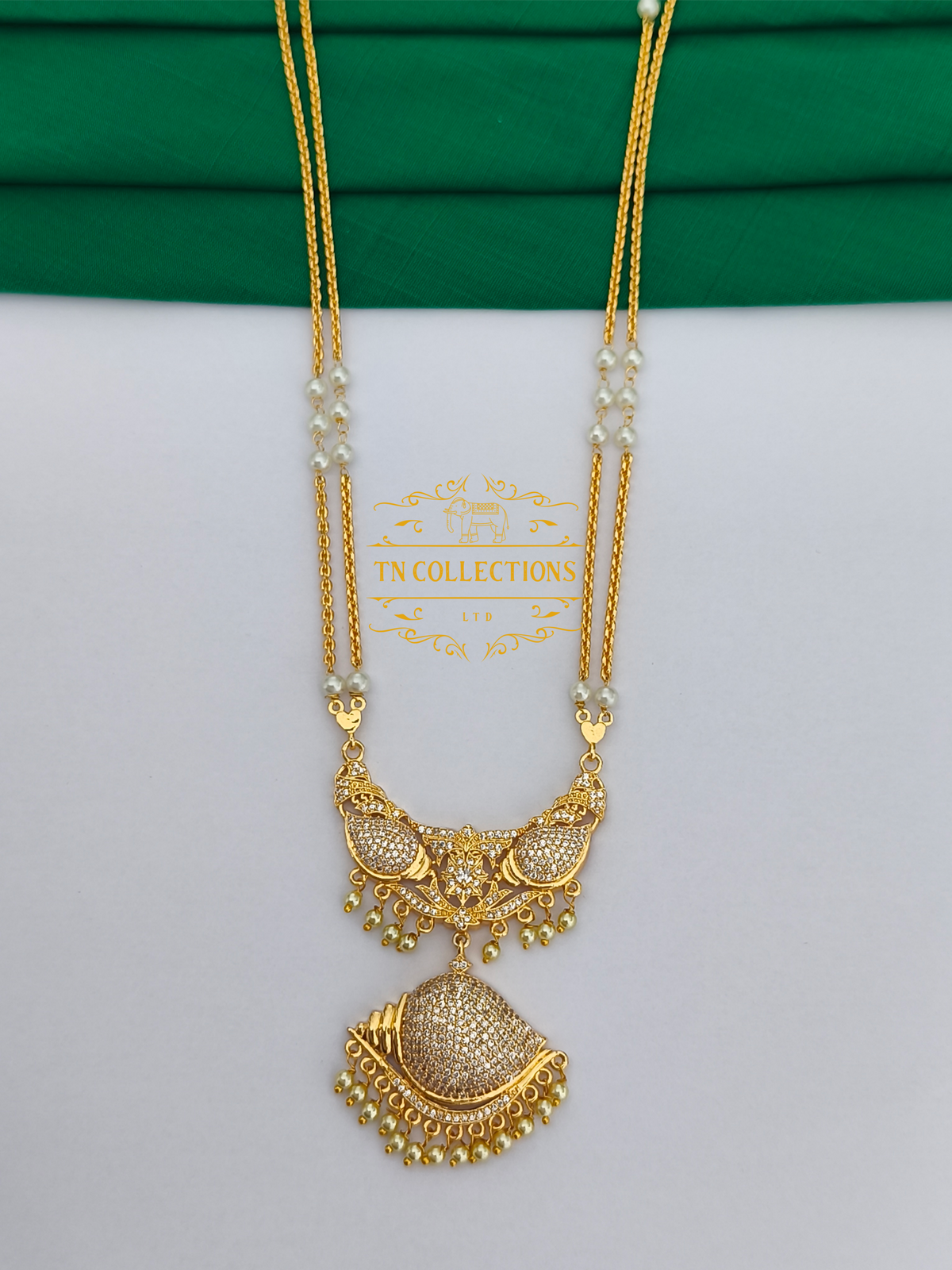 Micro Gold-Plated Traditional Sangu Pathakkam with Double layer pearl chain