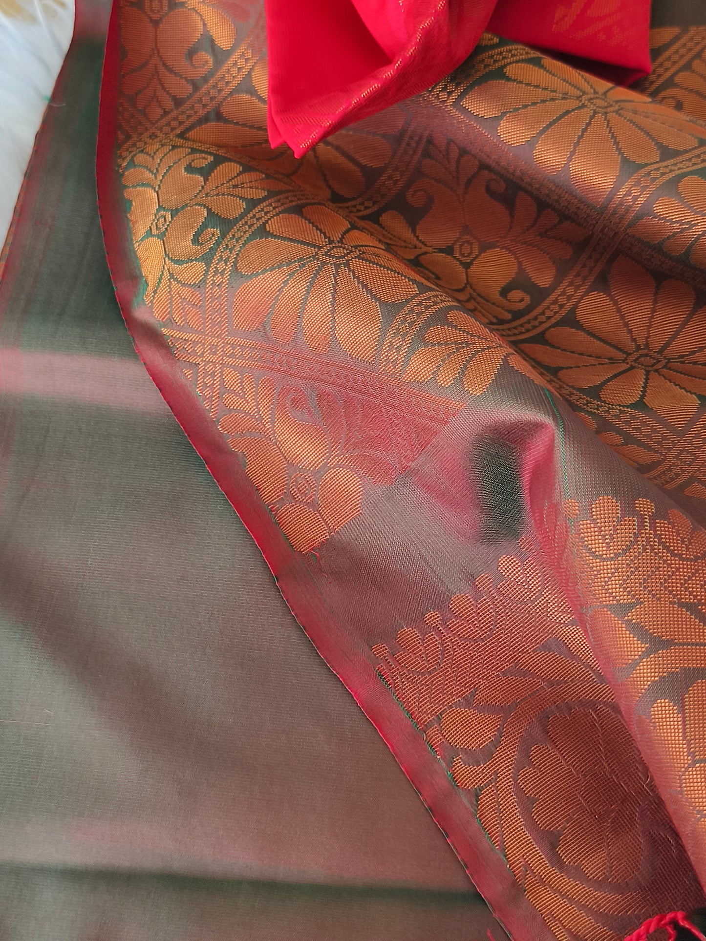 Red Kanchi Soft Silk Saree with contrast blouse