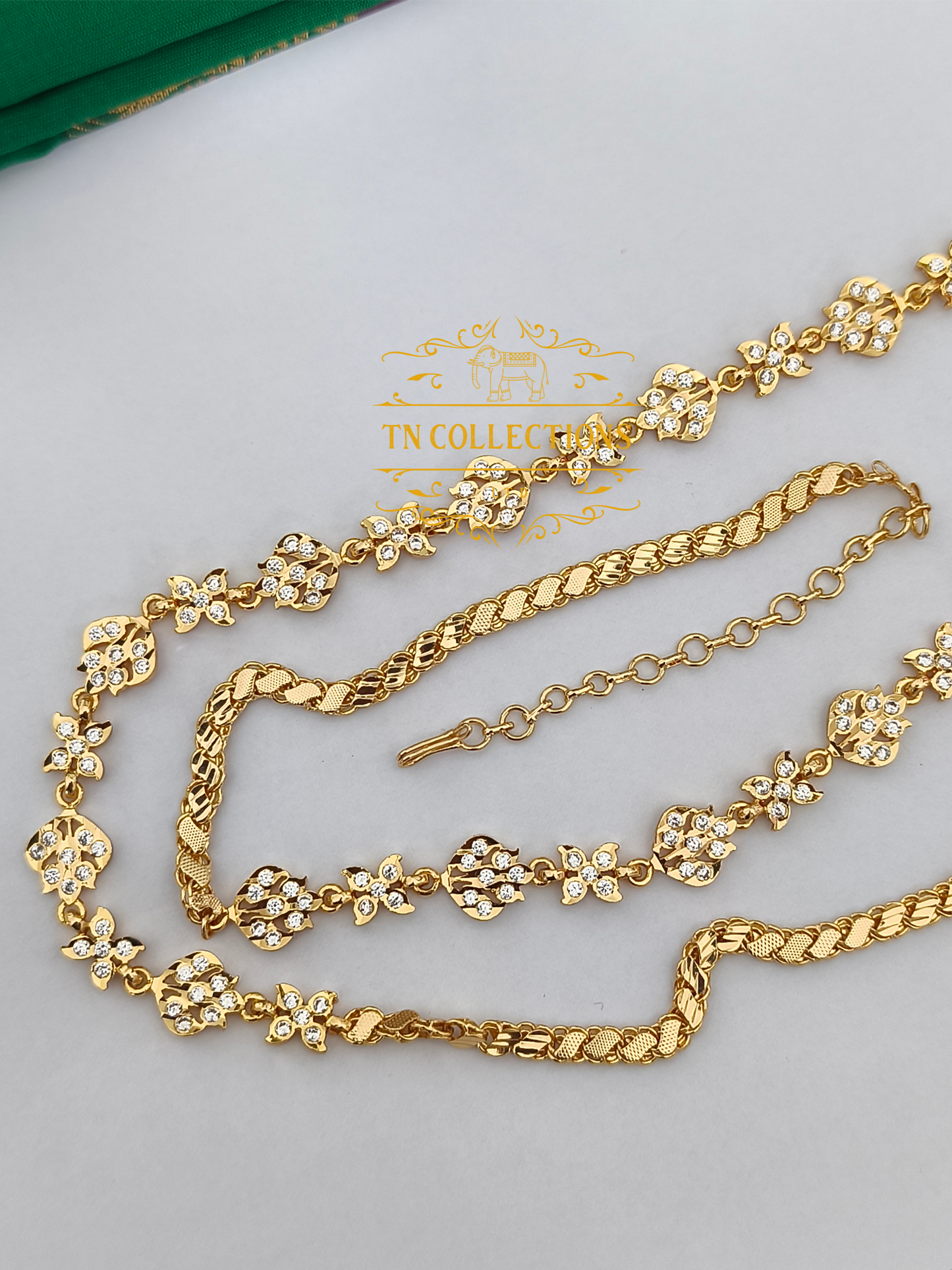 Micro Gold-Plated Trendy Hip chain (Full white stones)