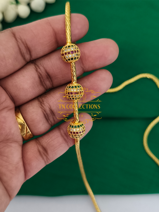 Gold Polish CZ AD stone Mugappu Kodi (Ruby,white & Green stones)