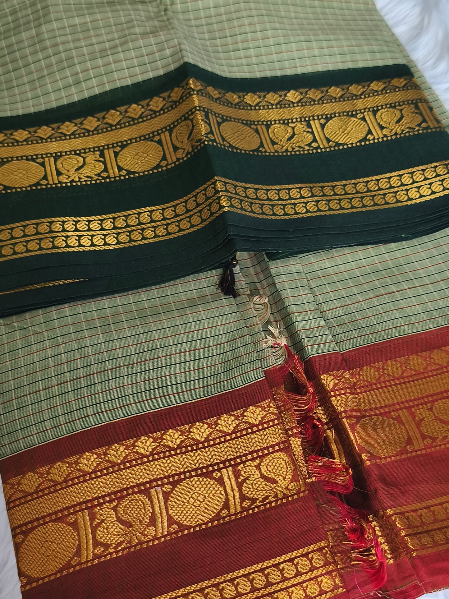 Pure Handloom kanchi cotton Kattam Saree