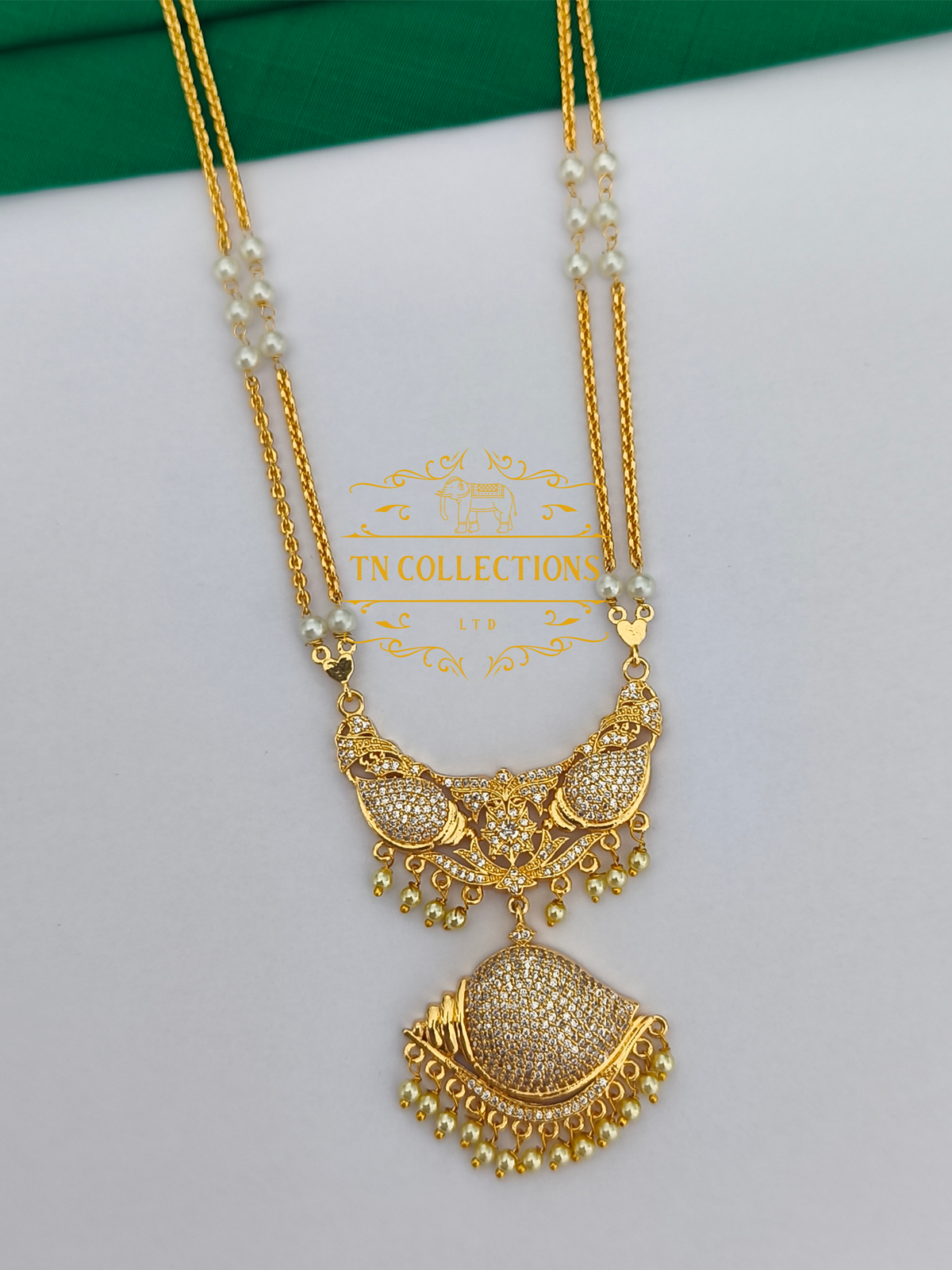 Micro Gold-Plated Traditional Sangu Pathakkam with Double layer pearl chain