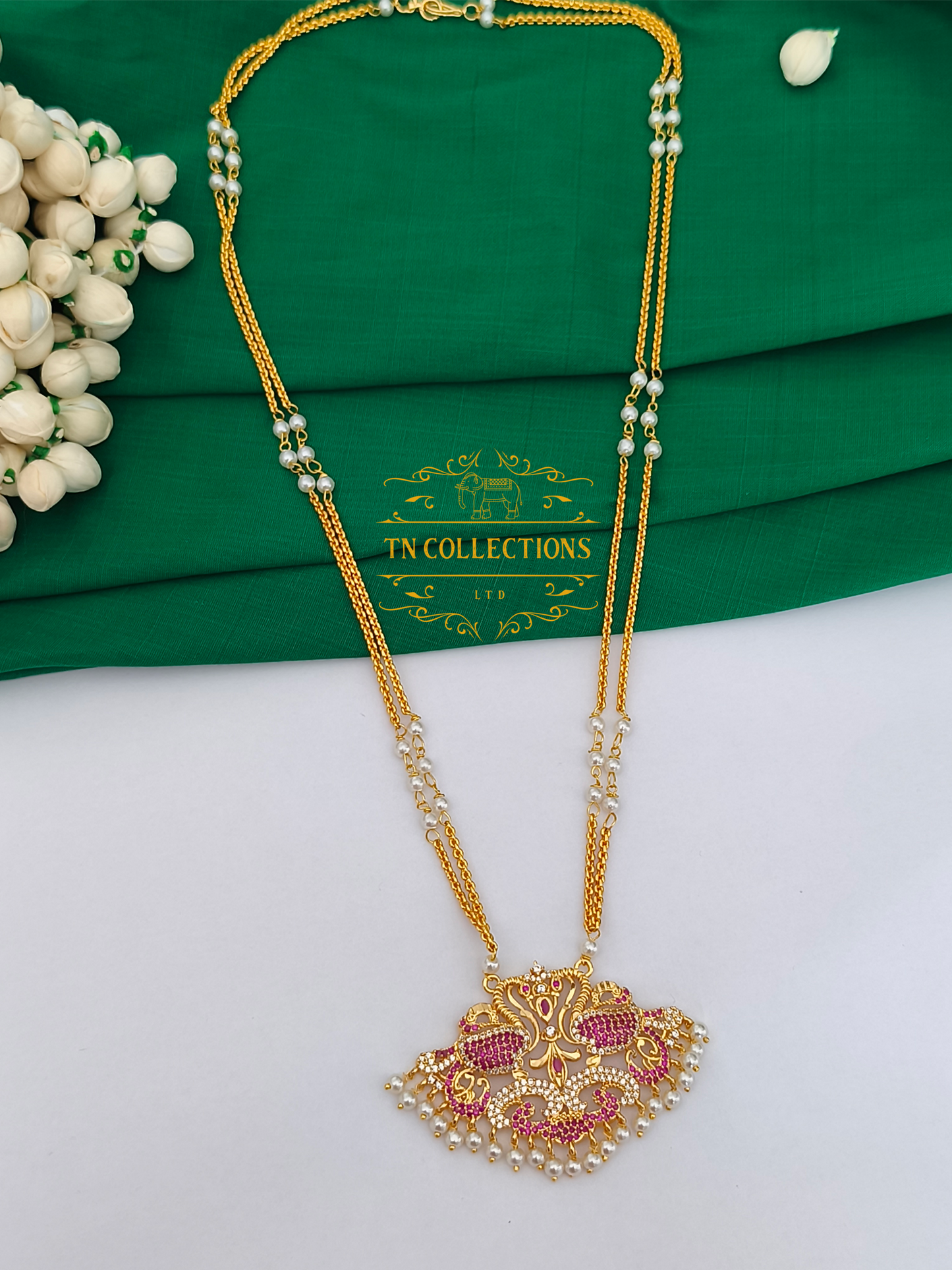 Micro Gold-Plated Traditional Pathakkam with Double layer Pearl chain