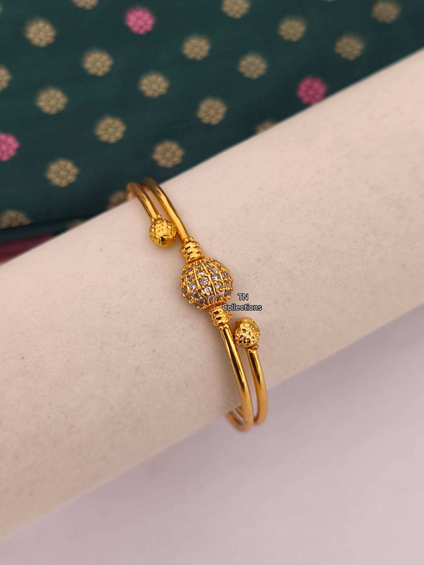 One gram gold polished SINGLE Bangle (Full White stones)