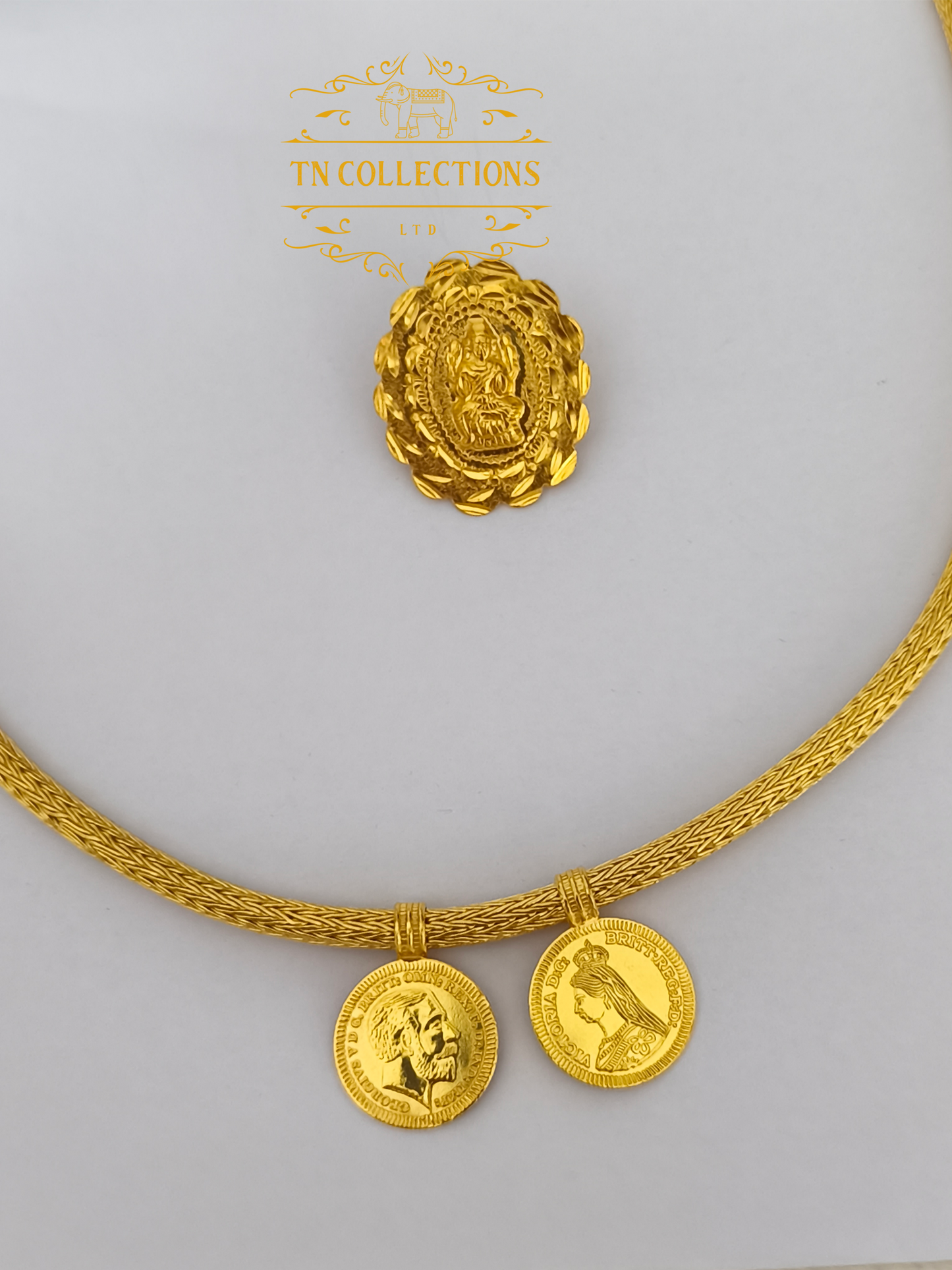 22ct Gold Plated Traditional Hindu Thalikodi with Amman thali & Coins (15- 19 Pawn thickness)