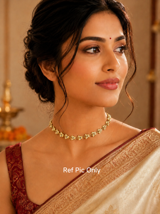 Micro Gold-Plated Impon Choker Necklace (Full white stones)