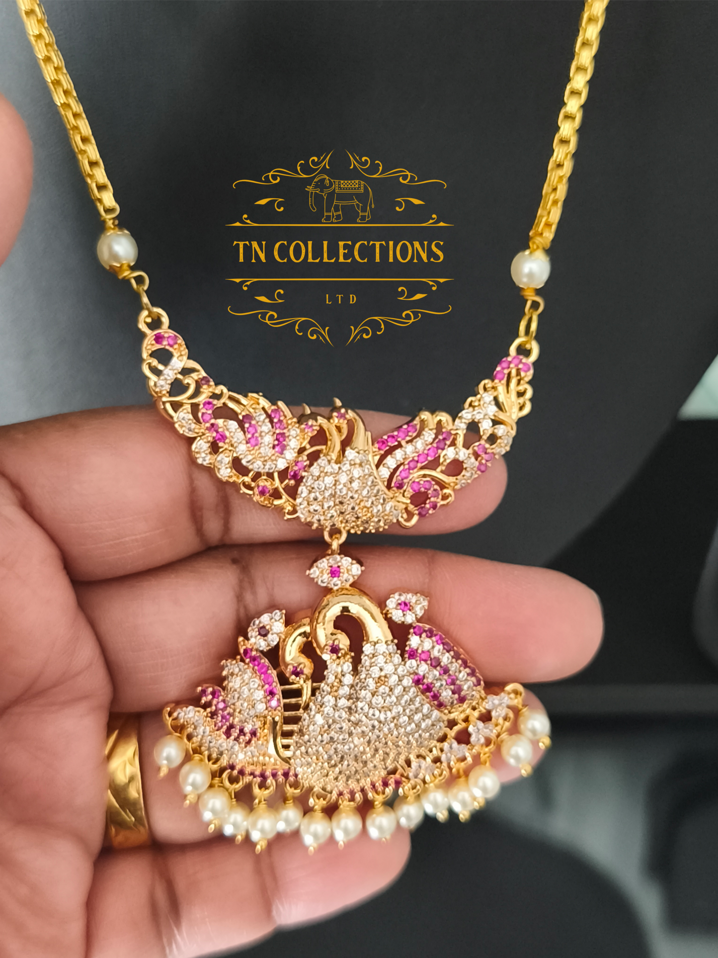 Micro Gold-Plated Traditional Pathakkam (Ruby & White stones)