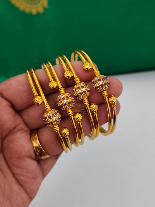 One gram gold polished SINGLE Bangle (Ruby & white)
