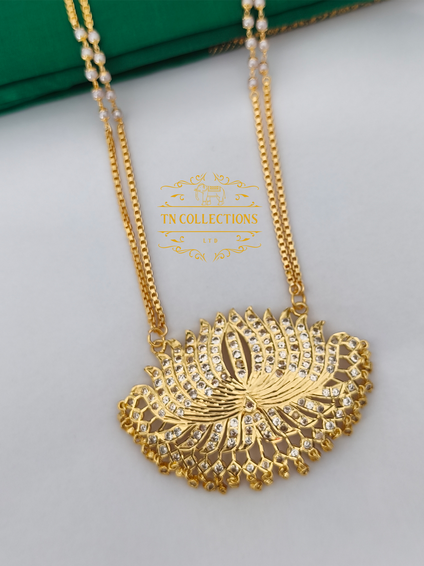Micro Gold-Plated Impon Lotus Pathakkam with Double layer pearl chain