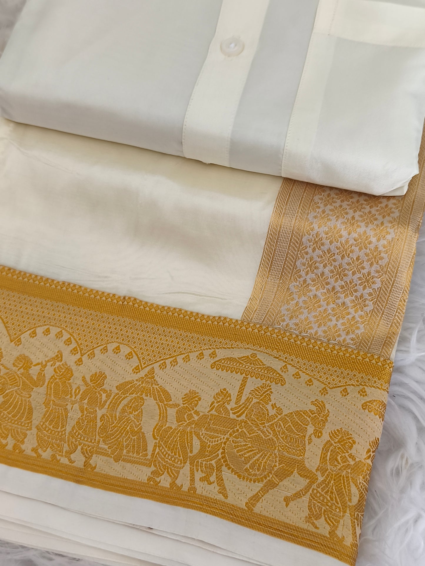 Luxury Pallakku Design Border Dhoti (Veshti) Shirt set
