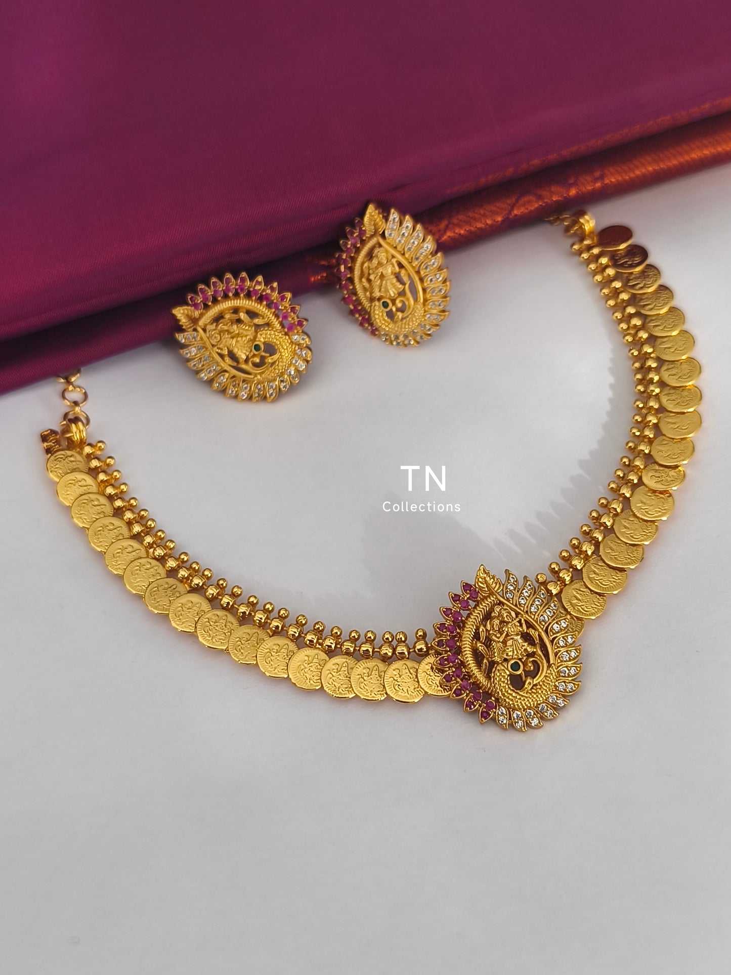 Gold Finish Coin Necklace with Earrings