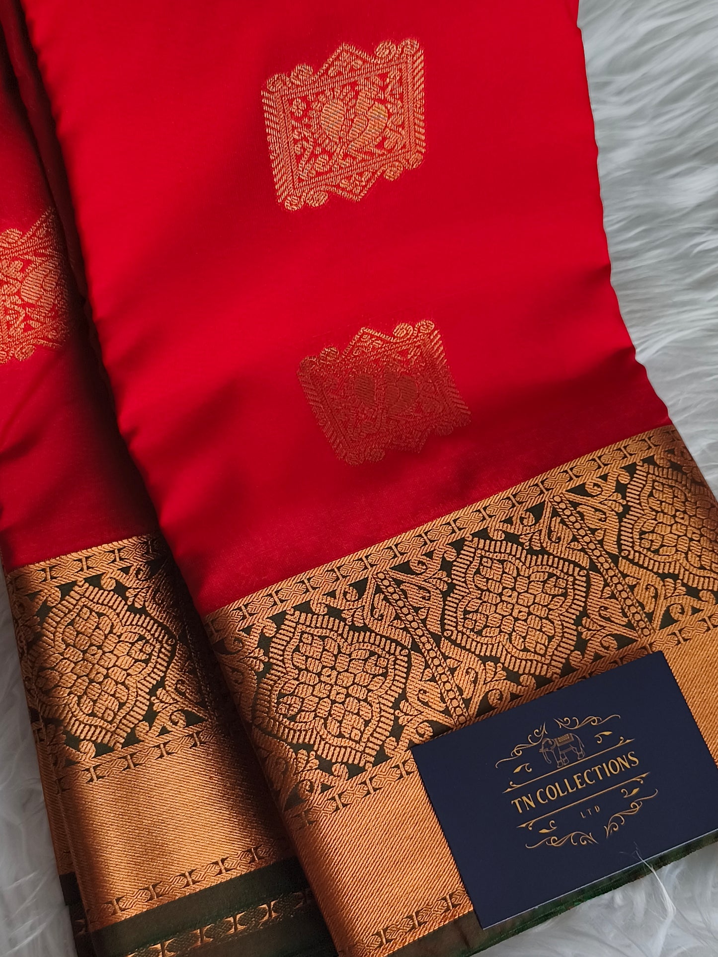 Red Premium Kanchi Semi silk saree with contrast blouse