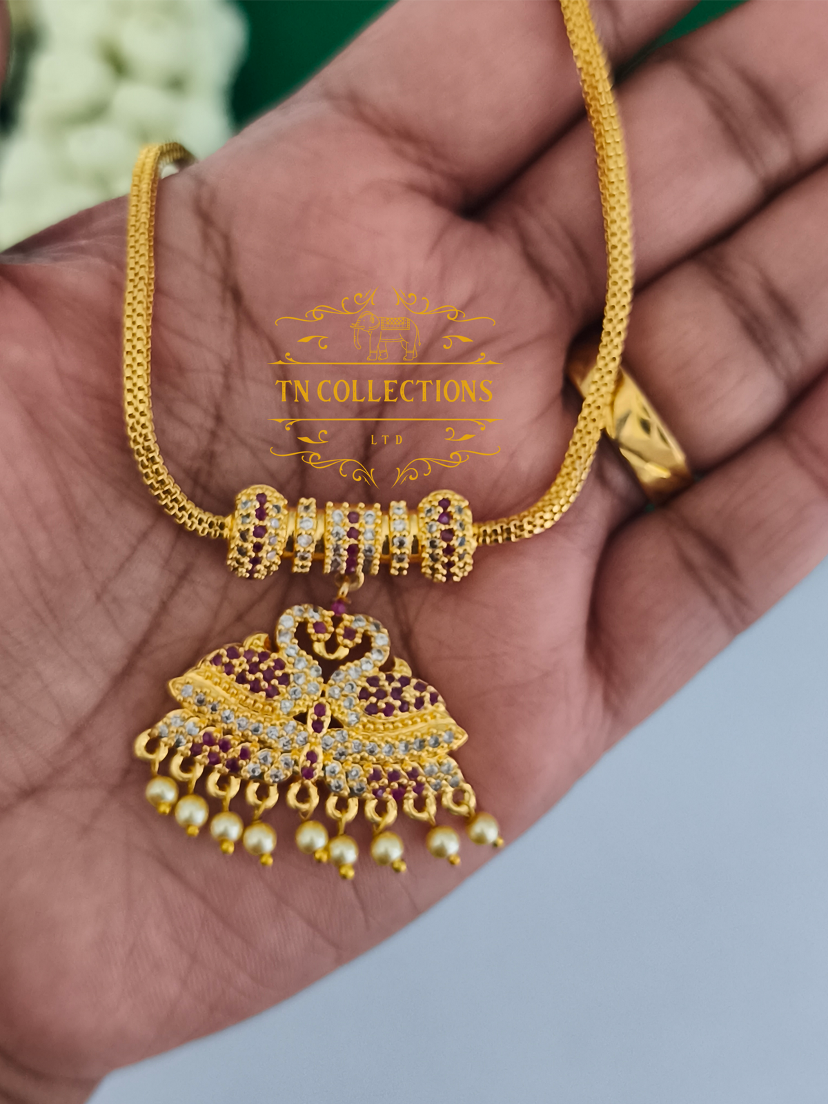 Micro Gold Finish cz stones Attiyal (Ruby & White Stones)