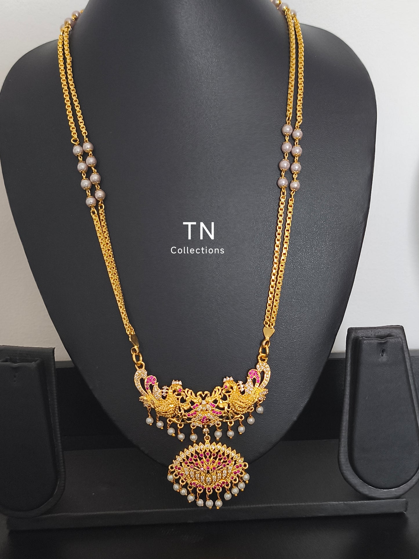 Micro gold plated Traditional Allipoo design pathakkam with pearl chain