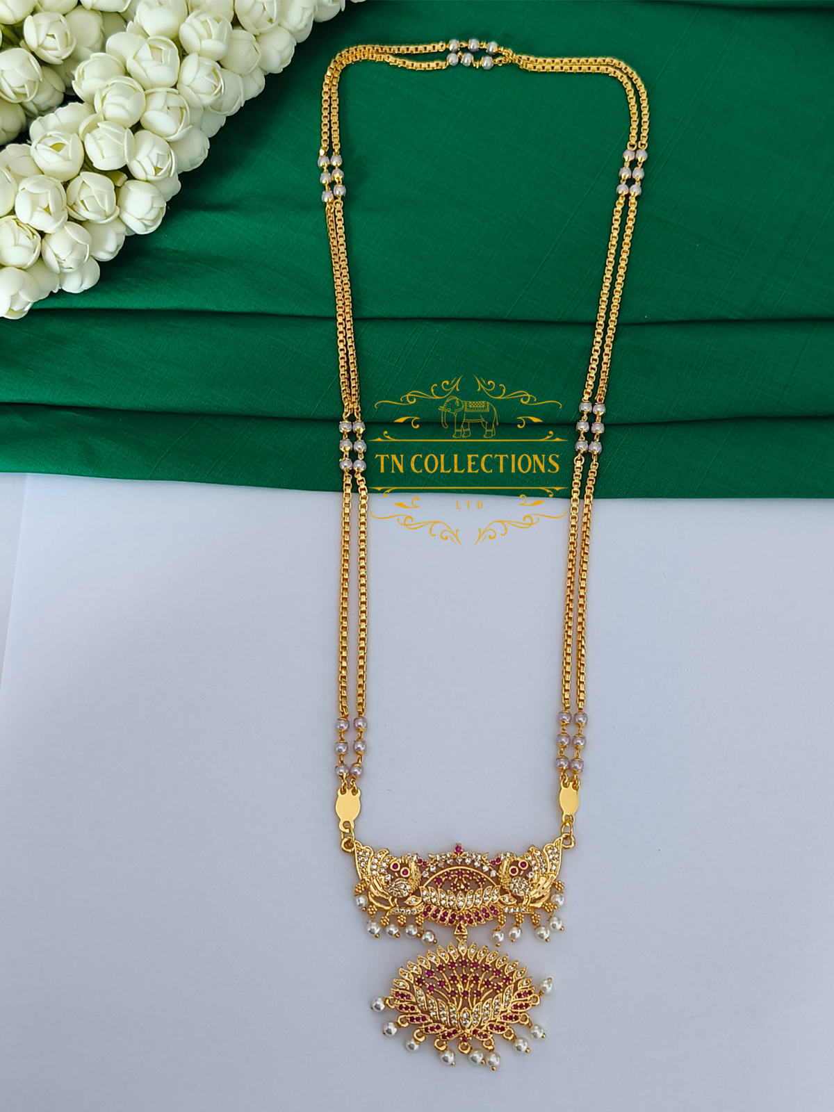 Micro Gold-Plated Traditional Pathakkam with double layer pearl chain