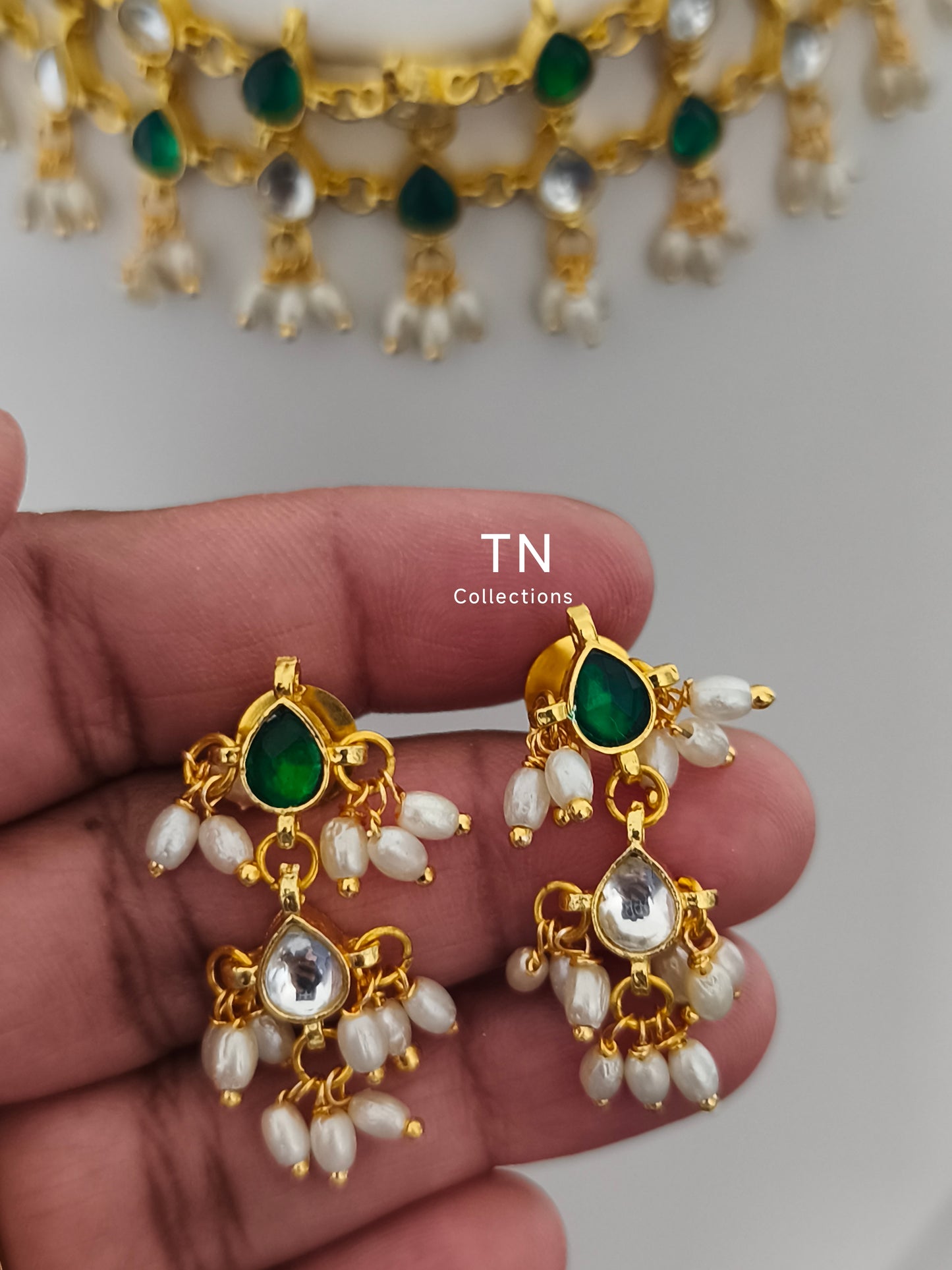 Antique gold polish Green Semi Bridal set