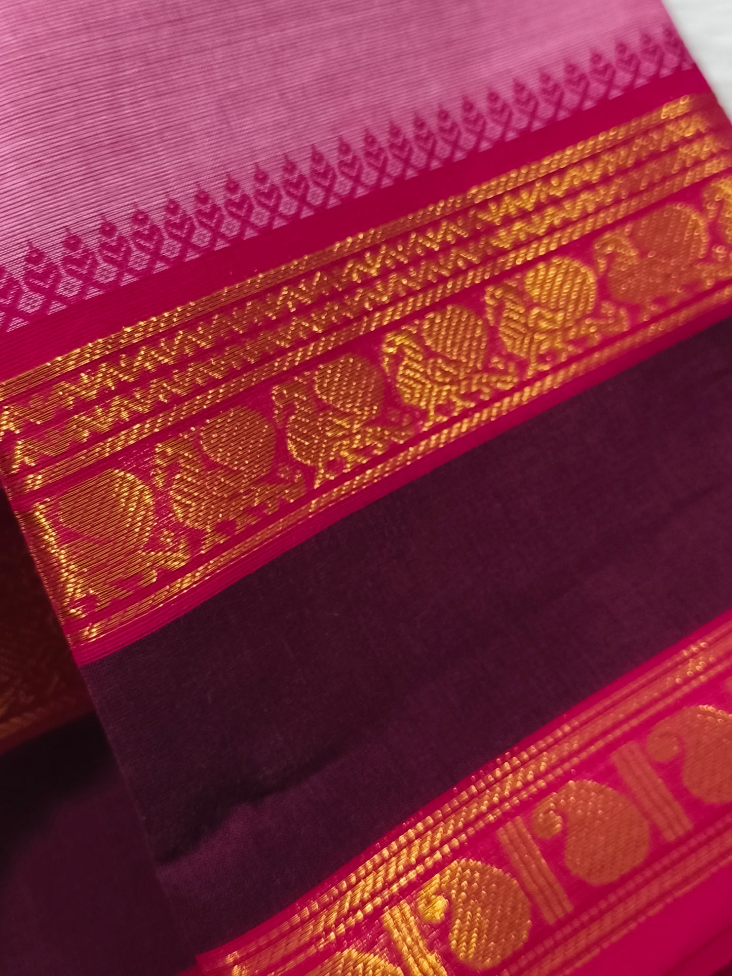 Pure Kanchi Cotton Saree (Pink)