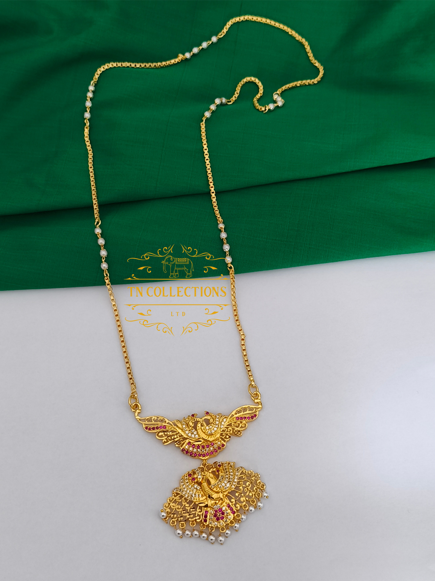 Micro Gold-Plated Traditional Pathakkam with single layer pearl chain