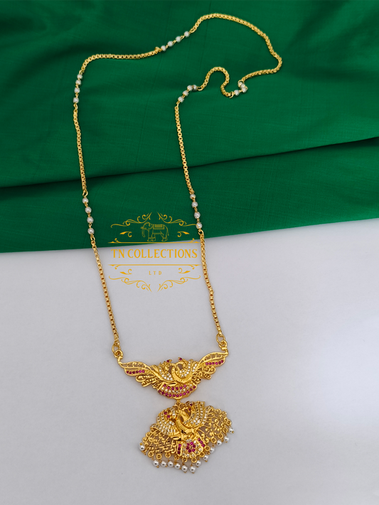 Micro Gold-Plated Traditional Pathakkam with single layer pearl chain