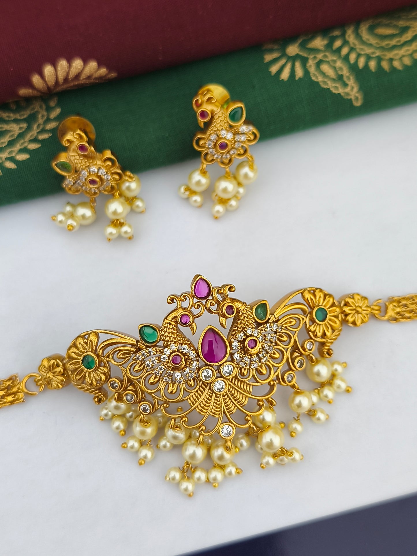 Peacock choker necklace set