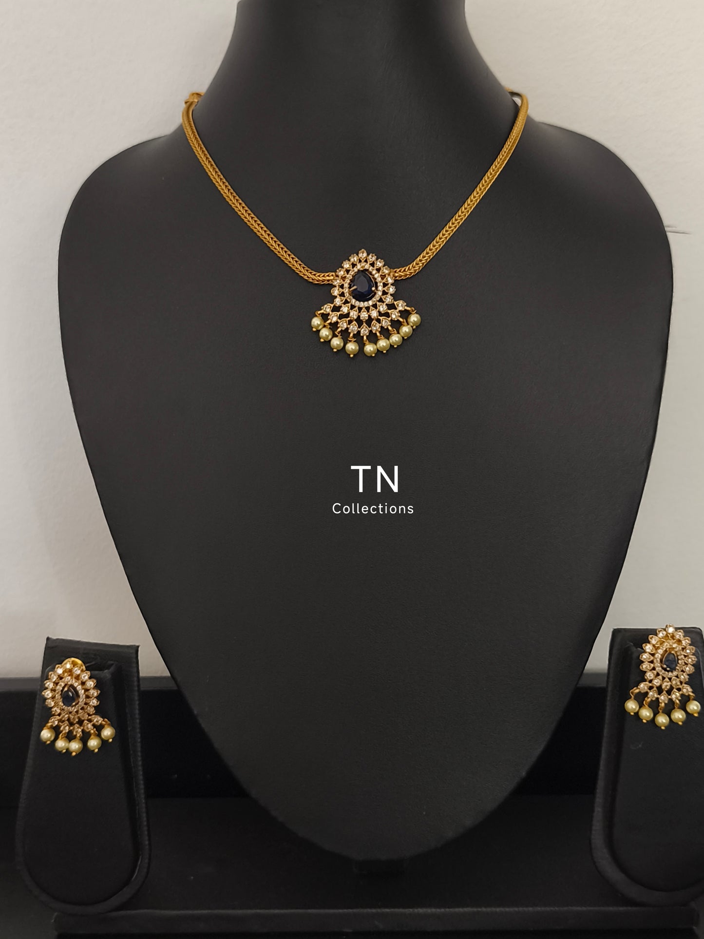 Antique Polish Simple Necklace set (Blue)