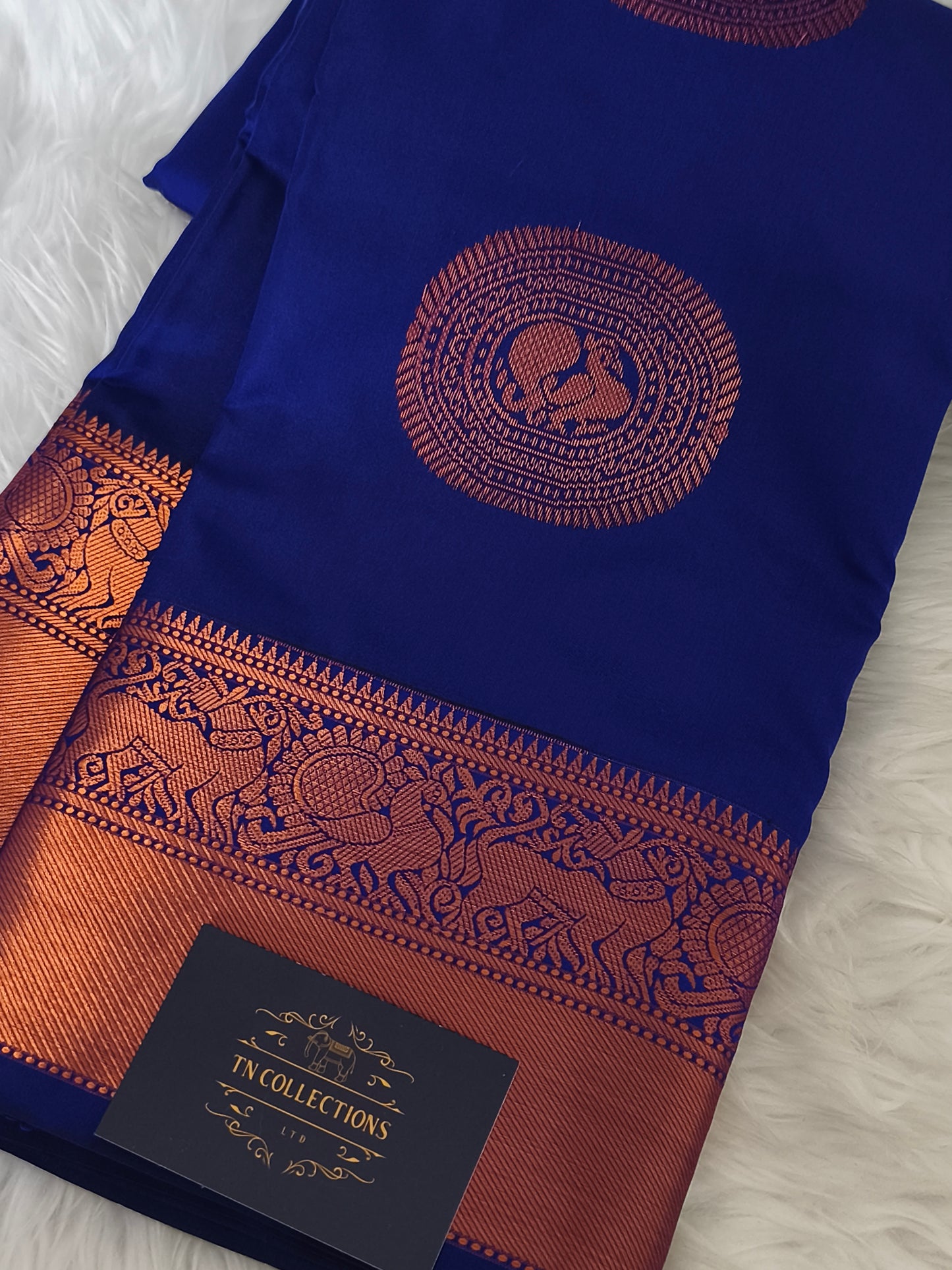 Royal Blue Traditional Kanchi embossed Soft Silk saree
