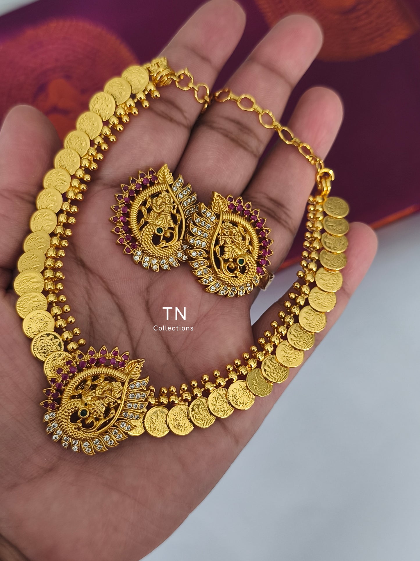 Gold Finish Coin Necklace with Earrings