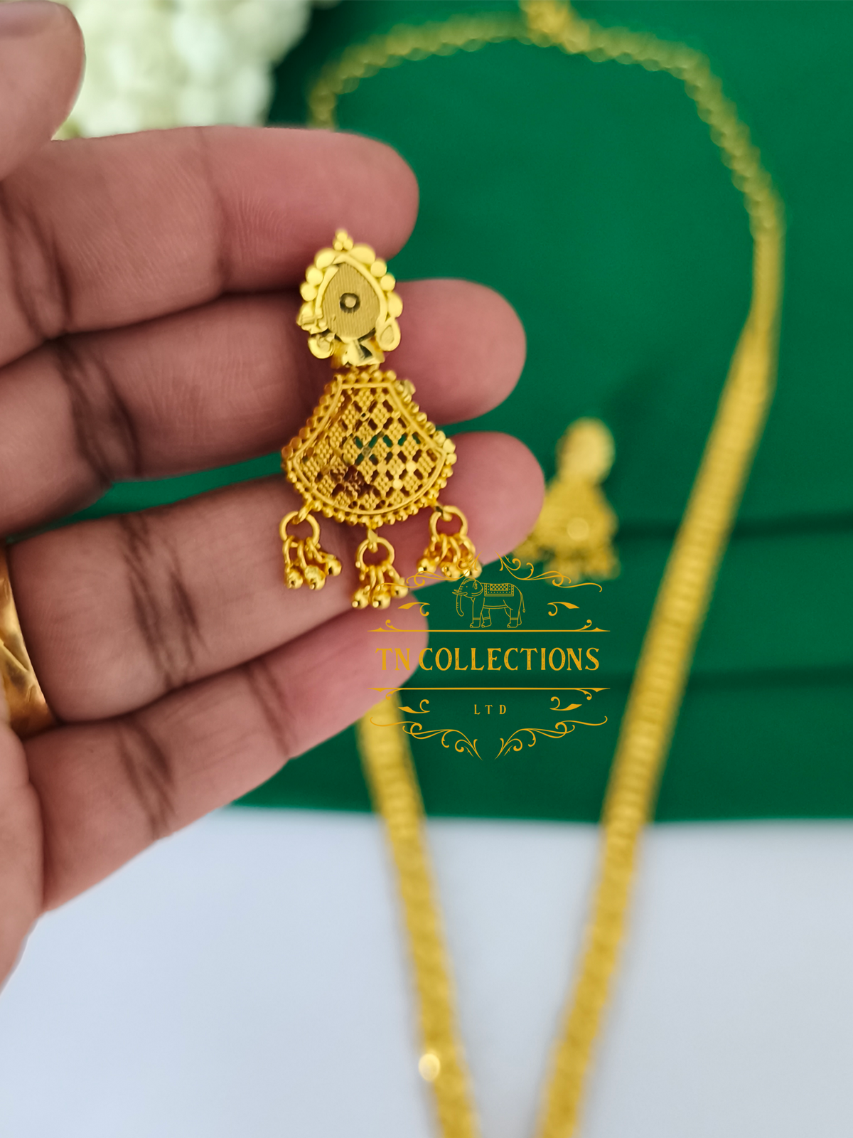 Gold Plated Traditional Long Haaram with Earrings