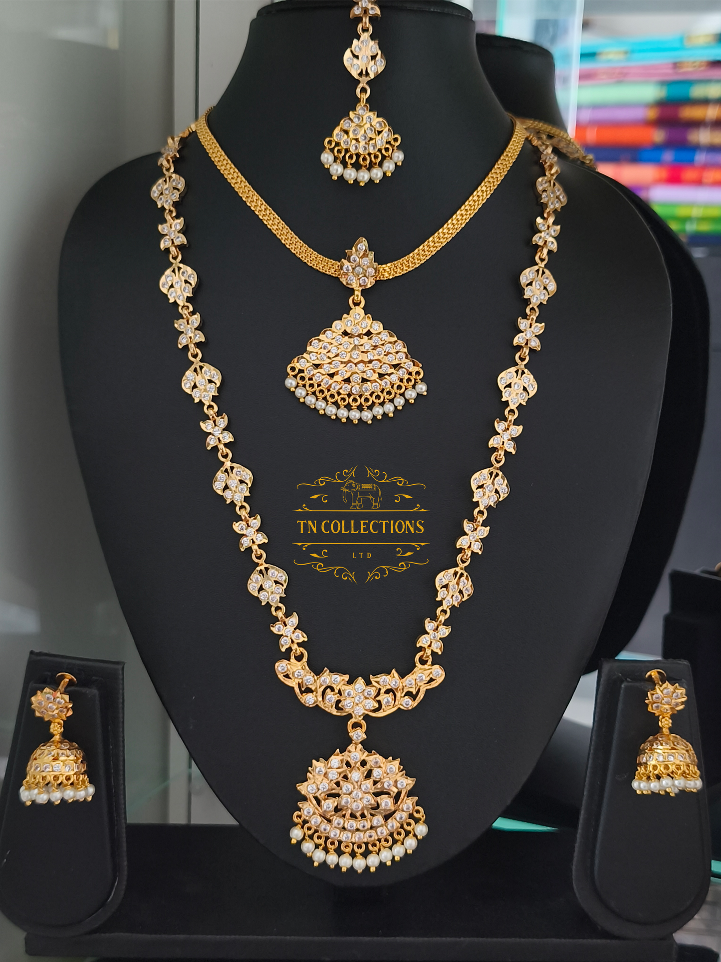 Micro Gold-Plated Traditional Semi Bridal Set (Full white stones)