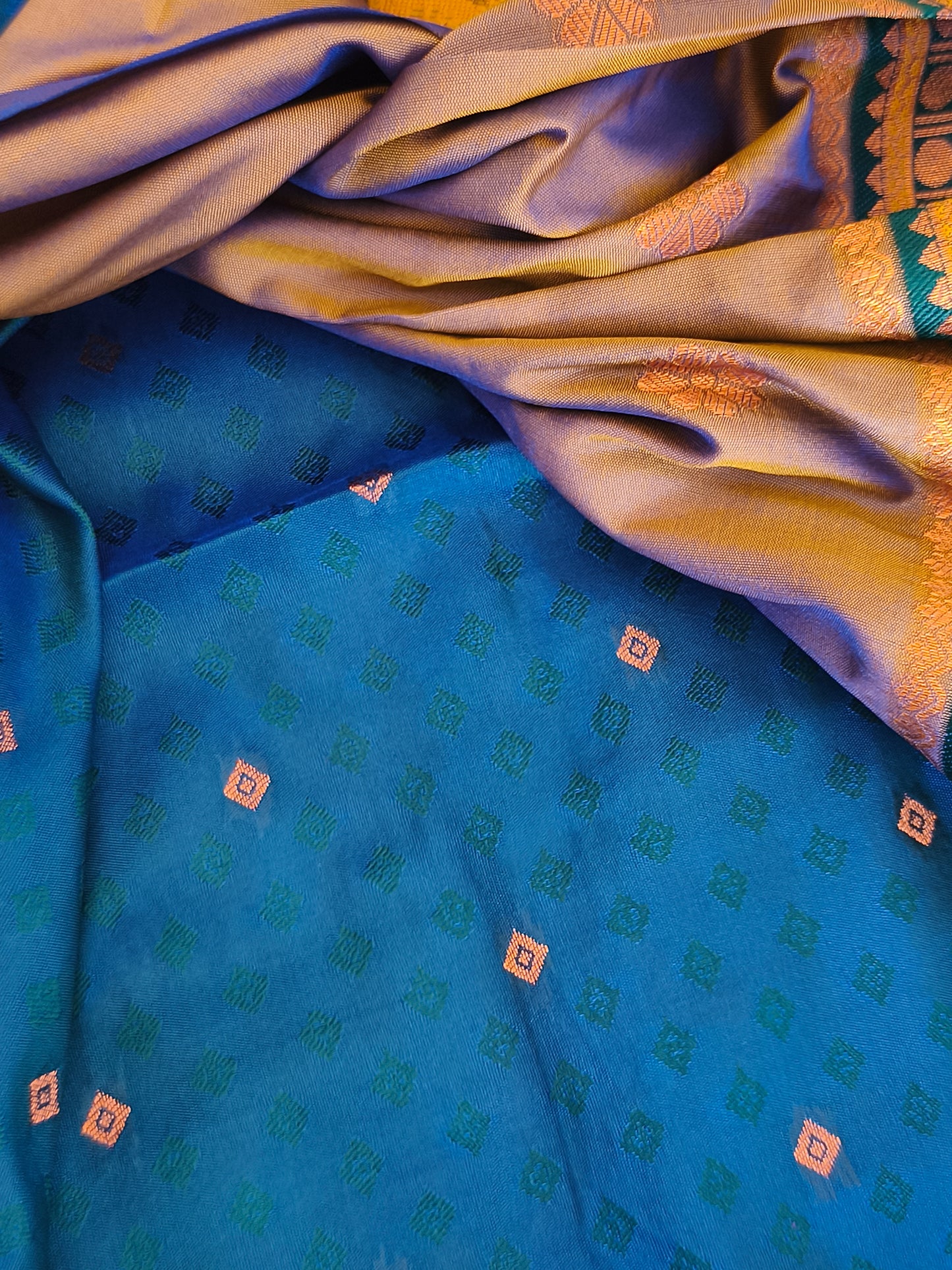 Banaras Semi Soft Silk Saree with contrast blouse and rich pallu