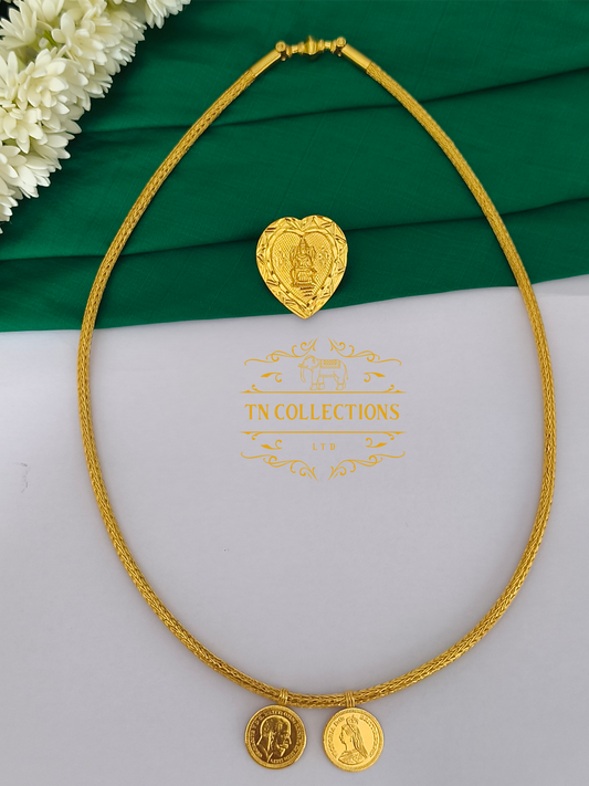 22ct Gold Plated Traditional Hindu Thalikodi with Amman thali & Coins (9-11 Pawn thickness)