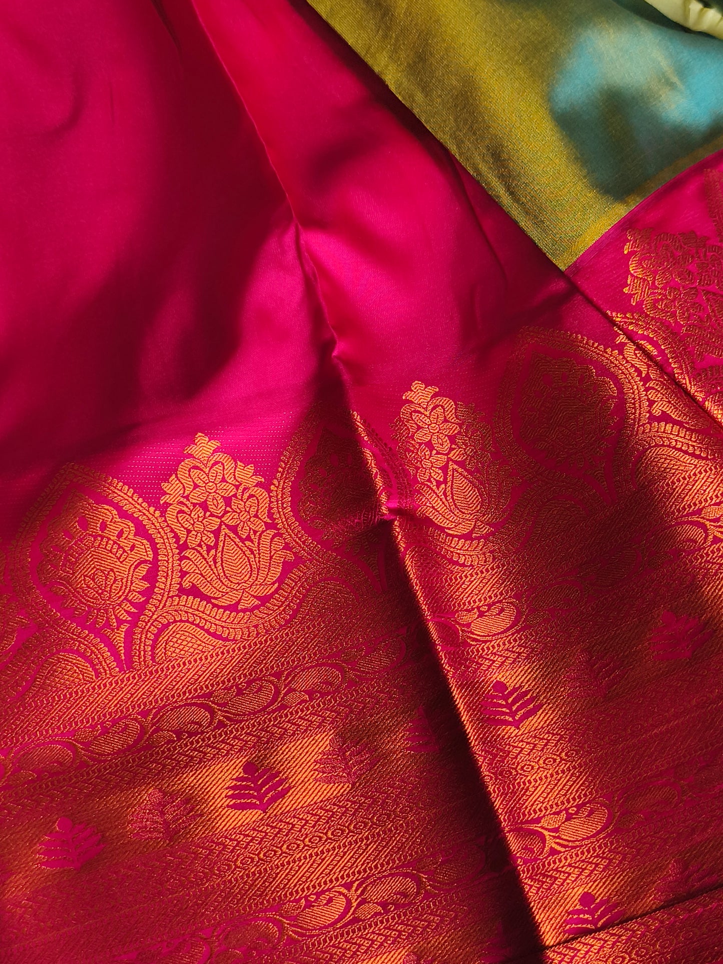 Semi Kanchipuram Silk Saree with contrast blouse