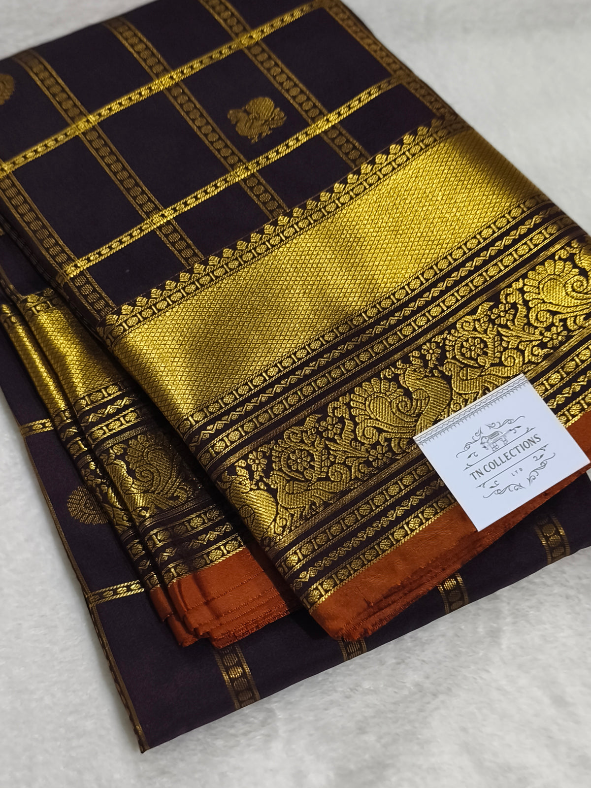 Premium Semi Kanchipuram Silk Saree (Coffee Brown)