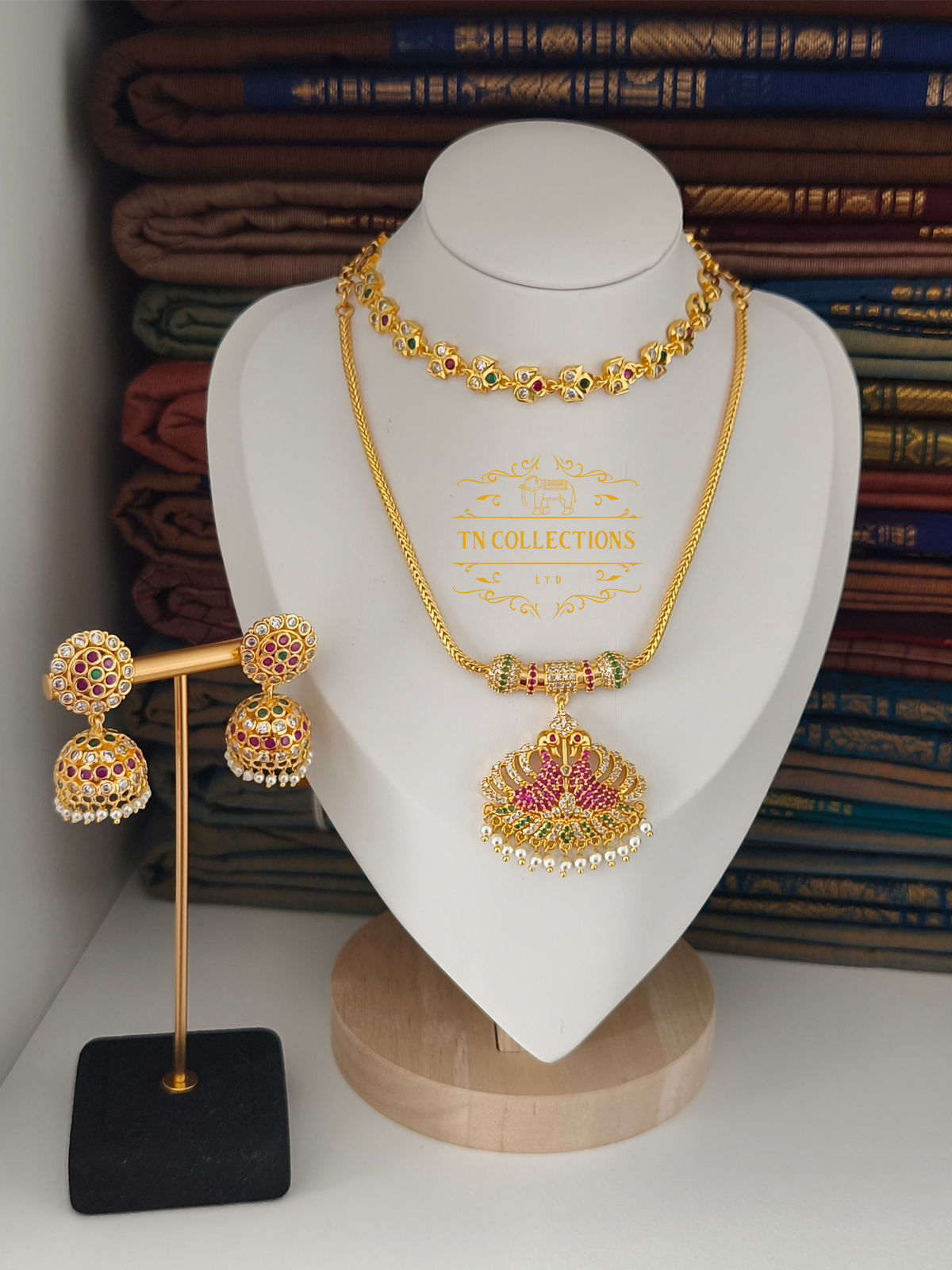 Micro Gold Finish Statement Necklace Set (Multicoloured)