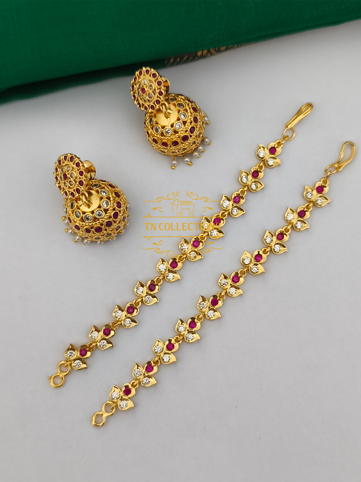 Traditional Jumka with maatal (Ruby & White)