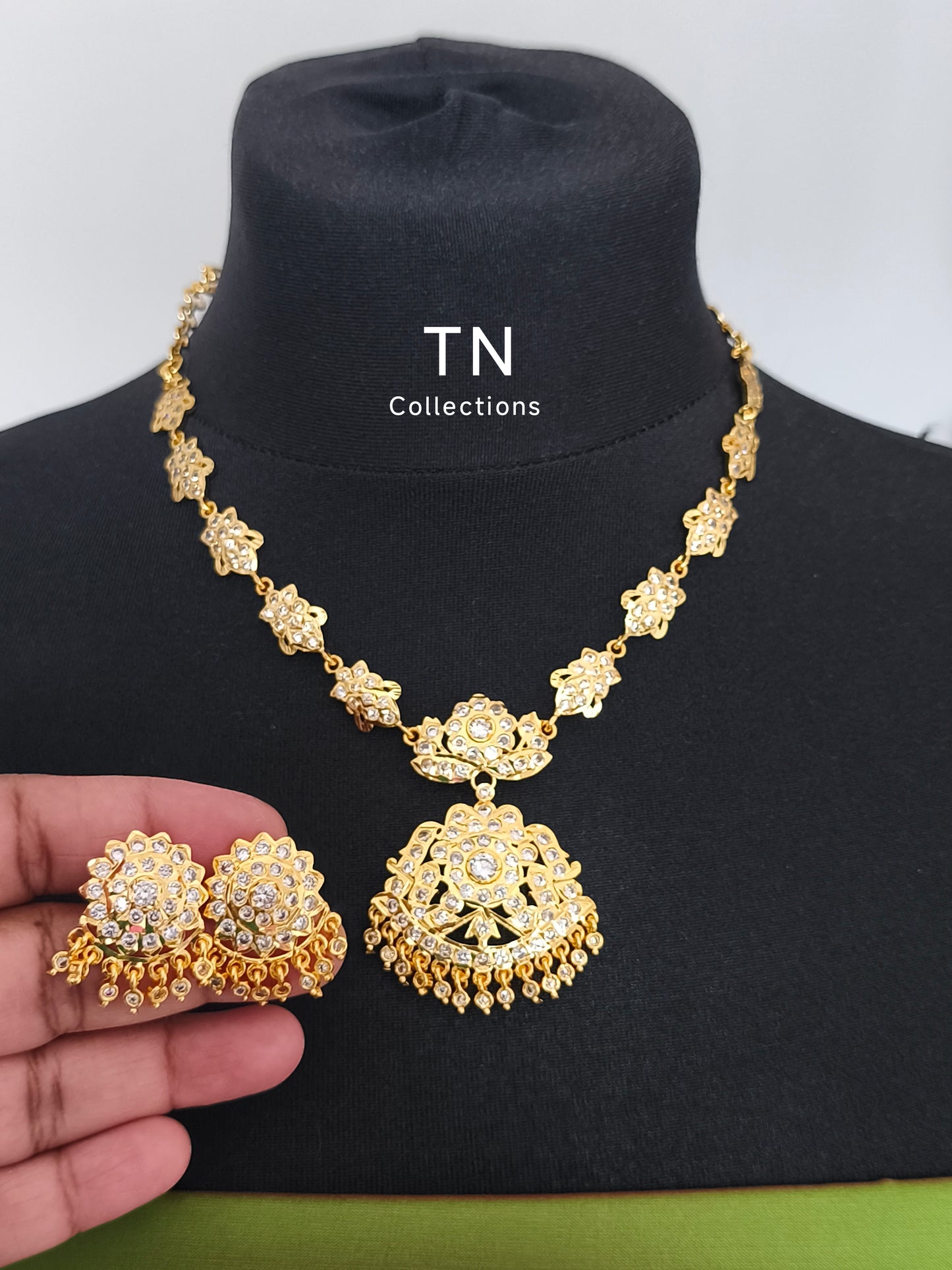 Micro Finish Full white stone Attiyal with earrings