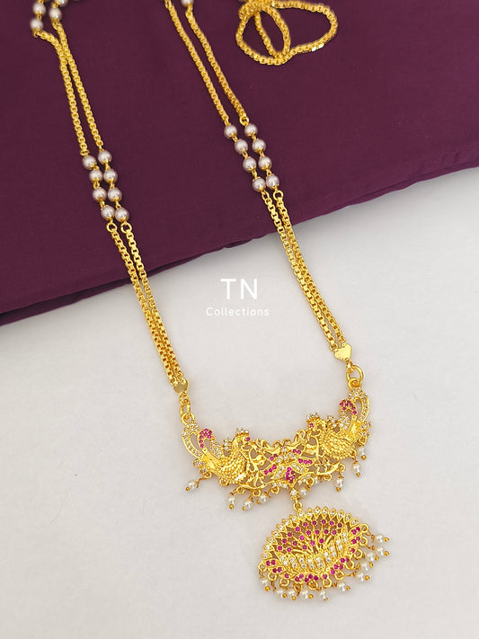 Micro gold plated Traditional Allipoo design pathakkam with pearl chain