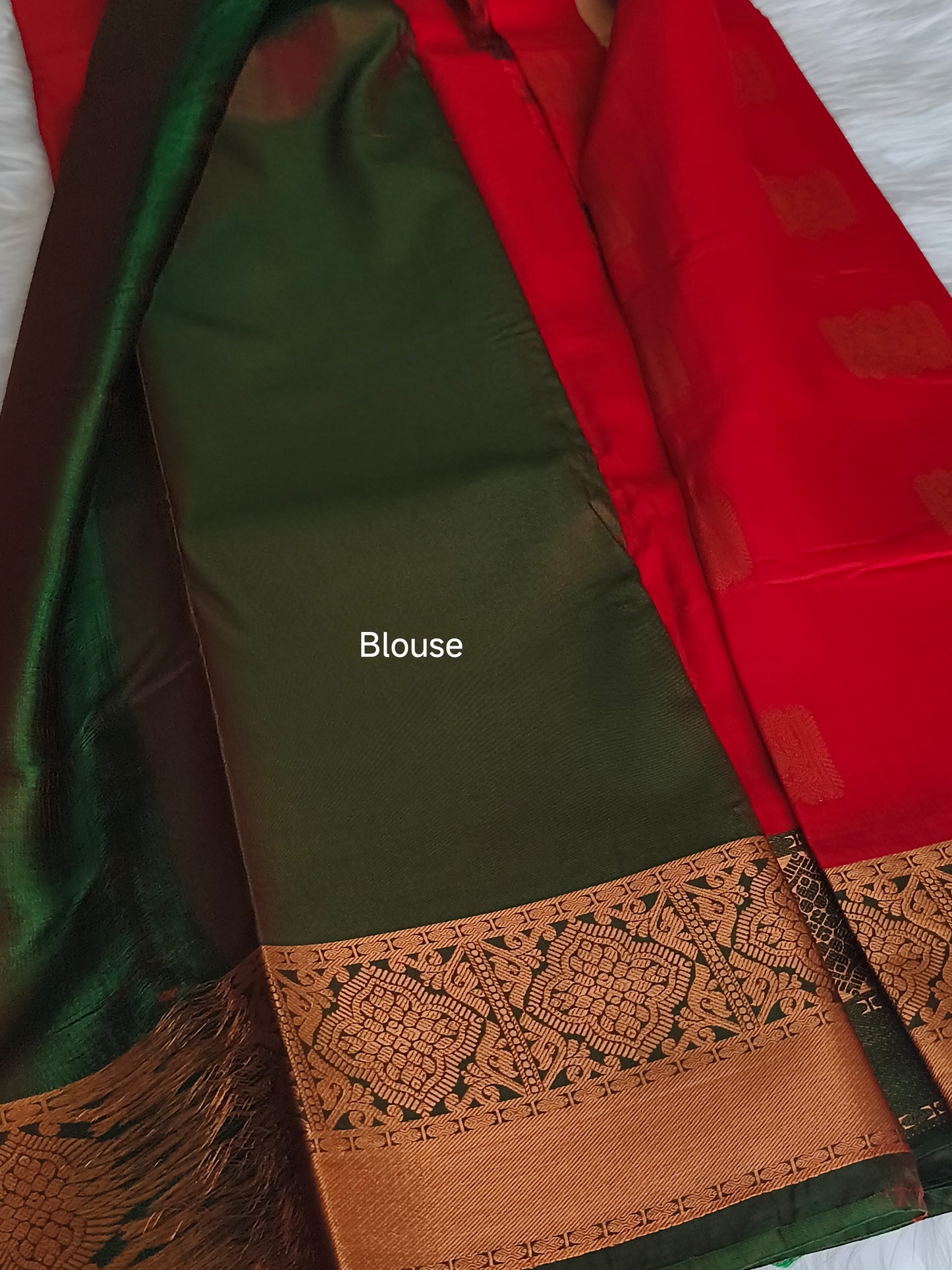 Red Premium Kanchi Semi silk saree with contrast blouse