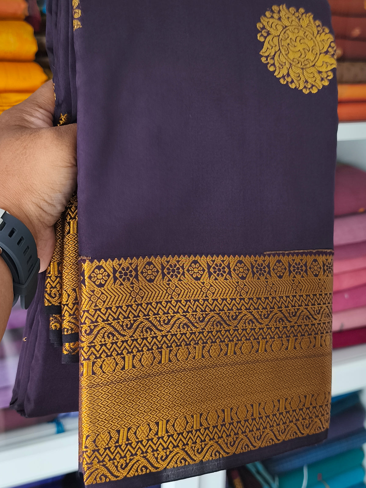 Dual shade Kanchi Soft Silk Saree( Deep Plum/Aubergine)