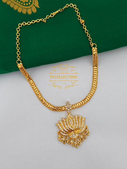 Micro Gold plated Lotus Necklace (Full White stones)