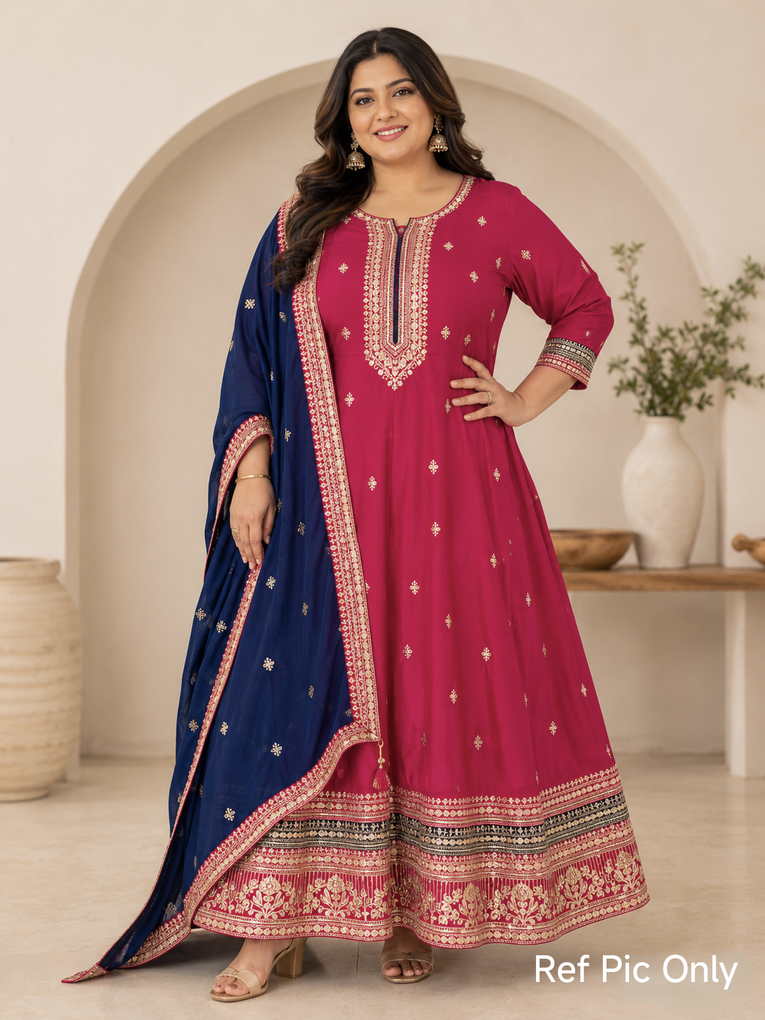 Grand 3pcs Party wear Anarkali Dress (Hot Pink)