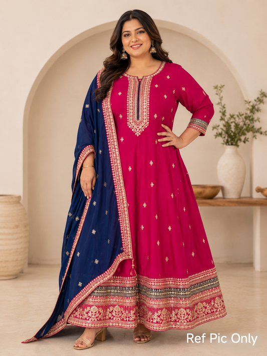 Grand 3pcs Party wear Anarkali Dress (Hot Pink)