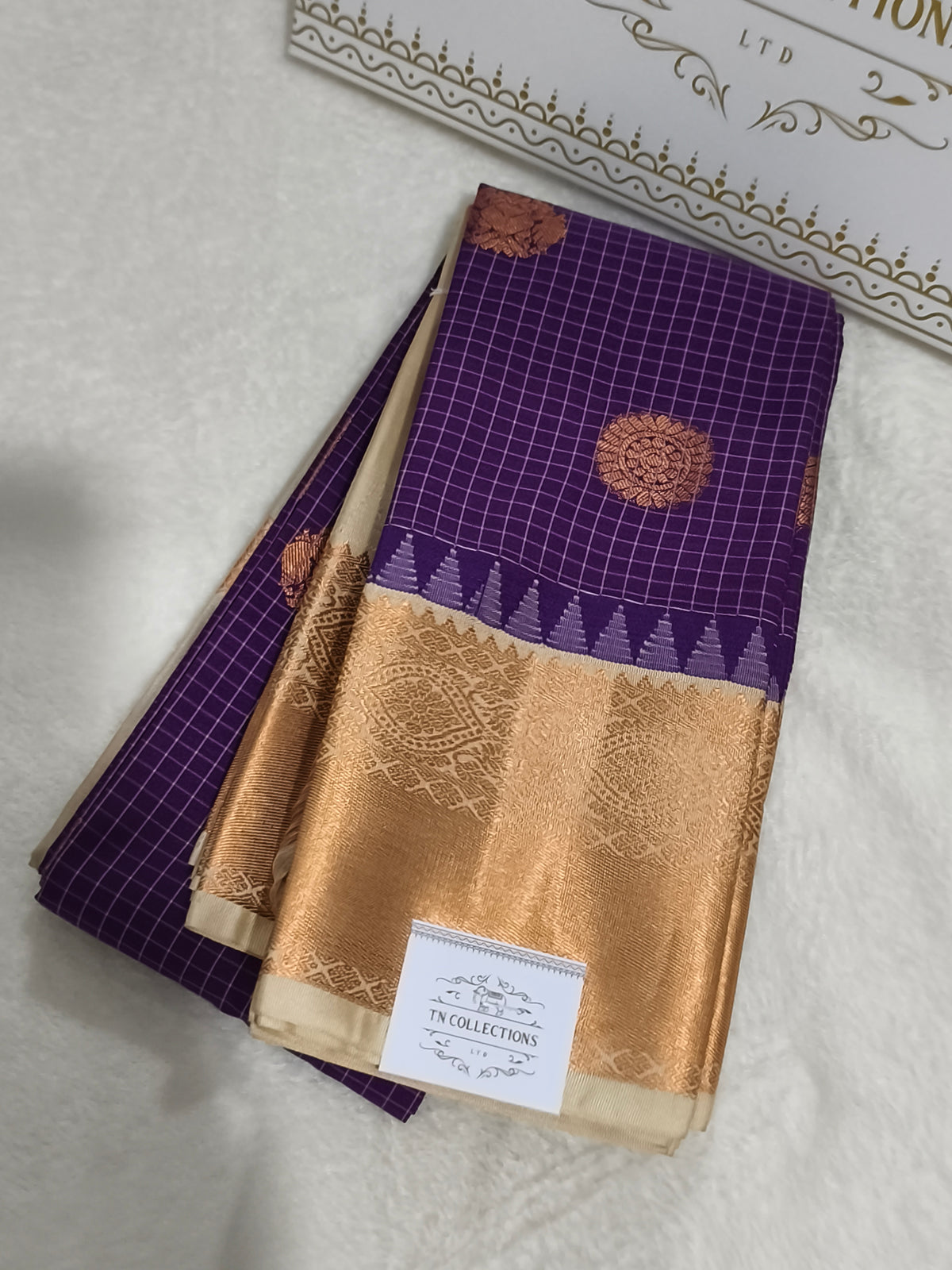 Checked Kanchi Semi Silk Saree