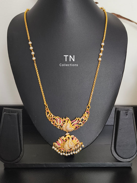 Traditional Micro gold plated Pathakkam with Single layer Pearl Chain