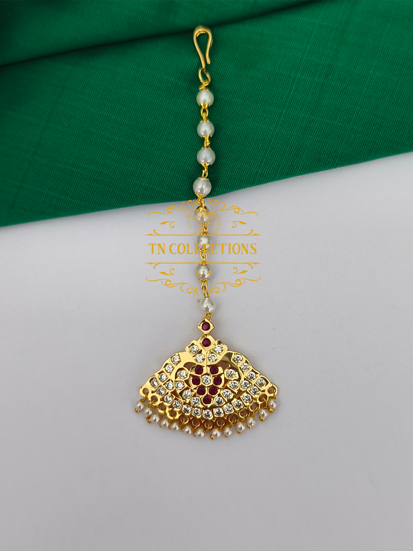Micro Gold Finish cz Tikka (Ruby & White stones)